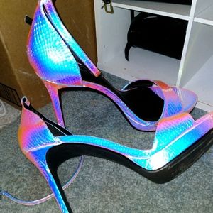 Holographic snake skin heels